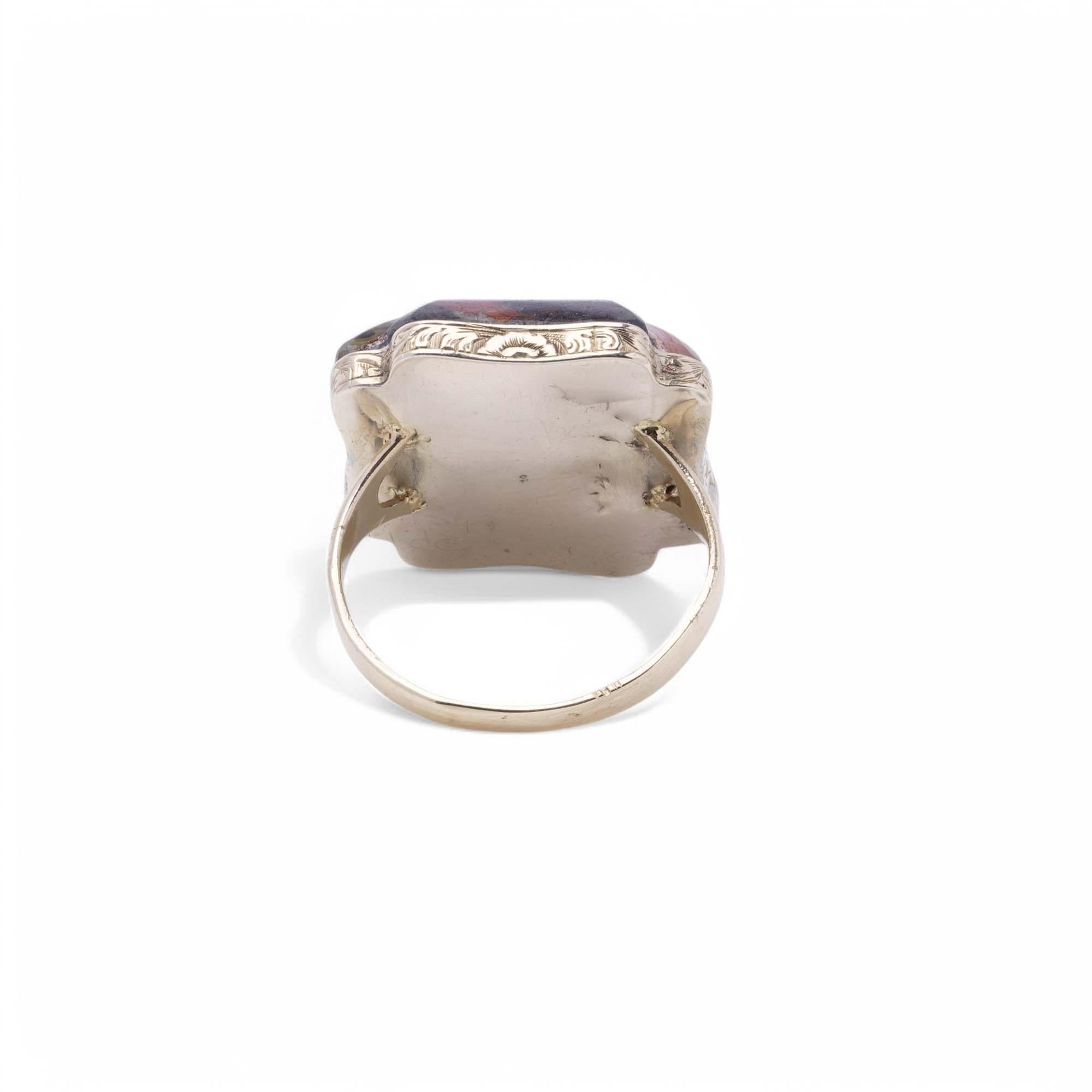 Anello vittoriano in oro 12K con agata scozzese e tormalina rosa centrale in vendita 2