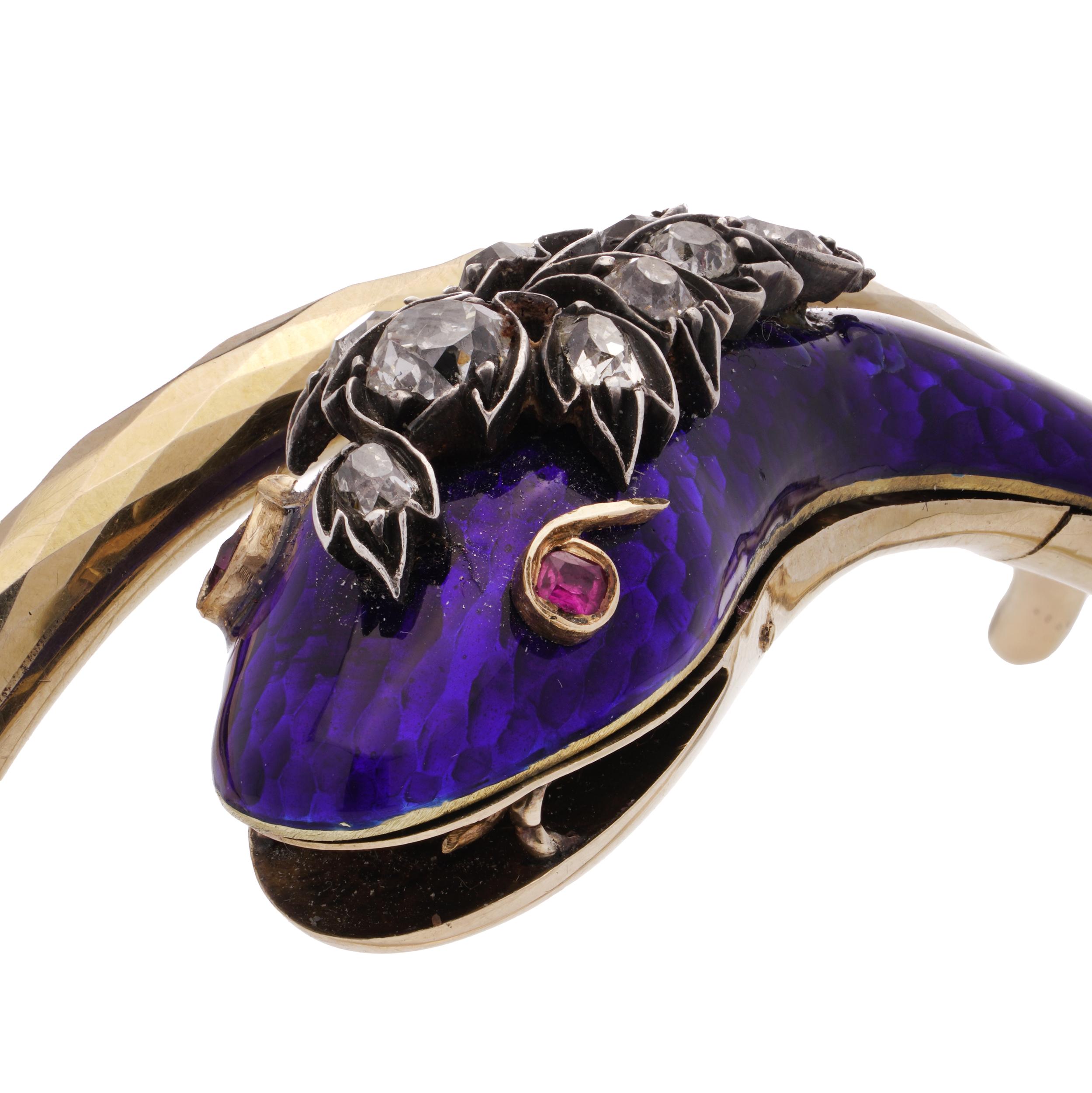 Bracelet serpent victorien en or et argent 12 carats avec diamant taille ancienne Bon état - En vente à Braintree, GB
