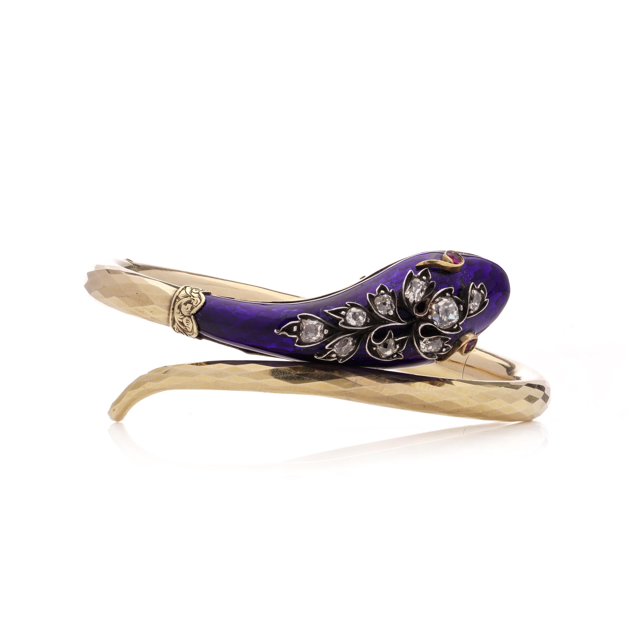 Bracelet serpent victorien en or et argent 12 carats avec diamant taille ancienne Unisexe en vente
