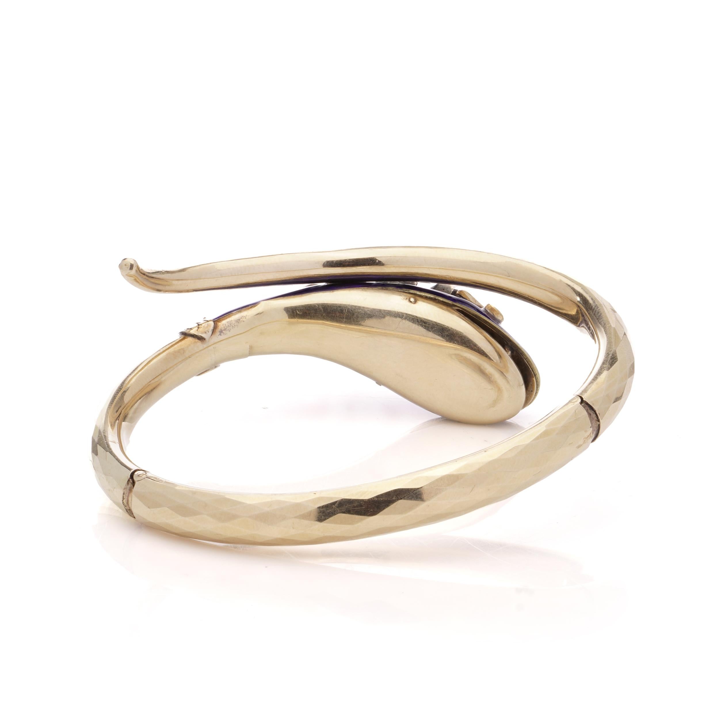 Victorian 12kt. gold and silver Snake serpent bangle with old cut diamond For Sale 3