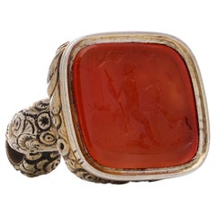 Antique Victorian 12kt Rolled Gold Carnelian Seal Fob with hunting scene 
