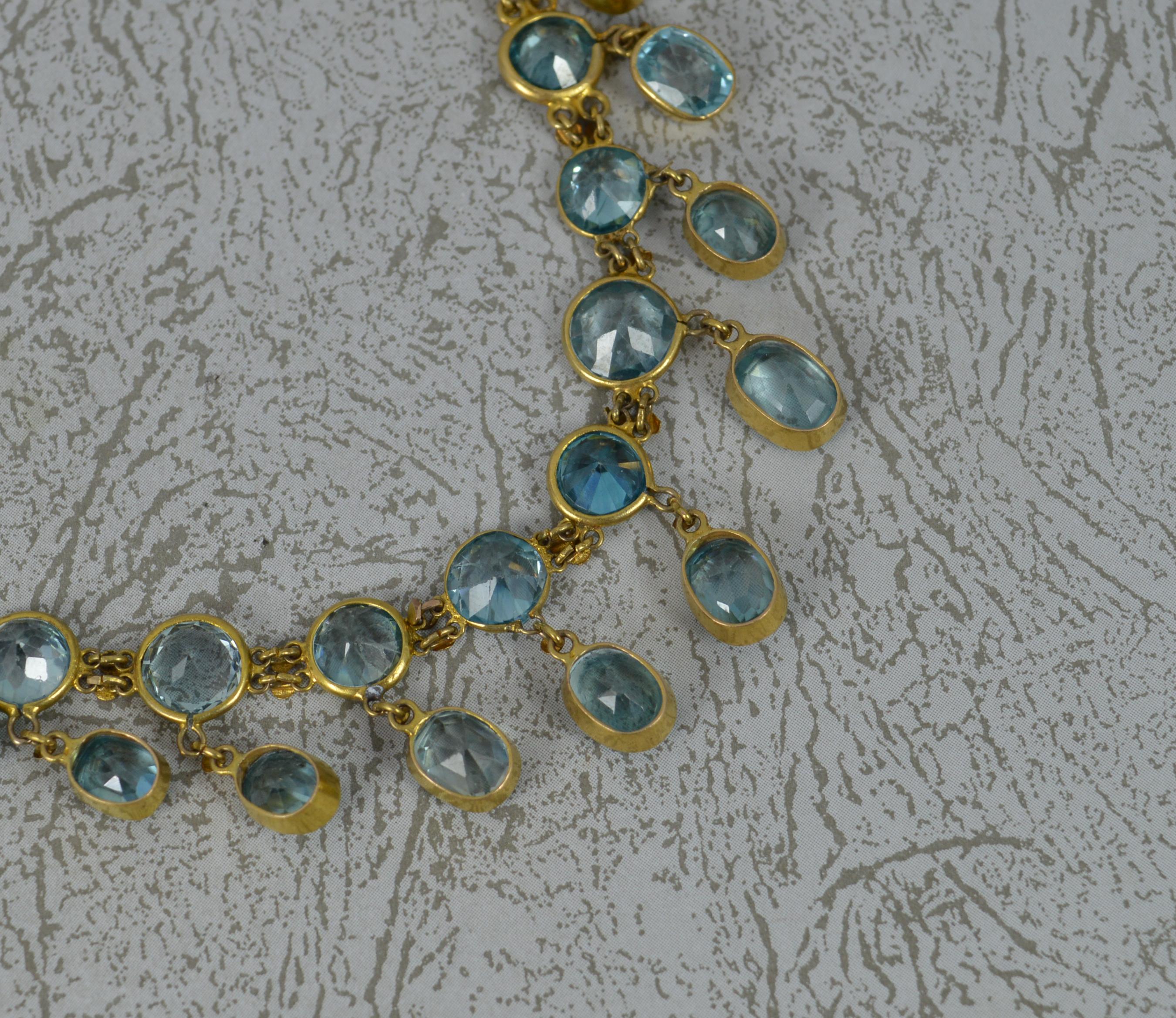 Late Victorian Victorian 9 Carat Gold and Blue Zircon Necklace Riviere Chain For Sale