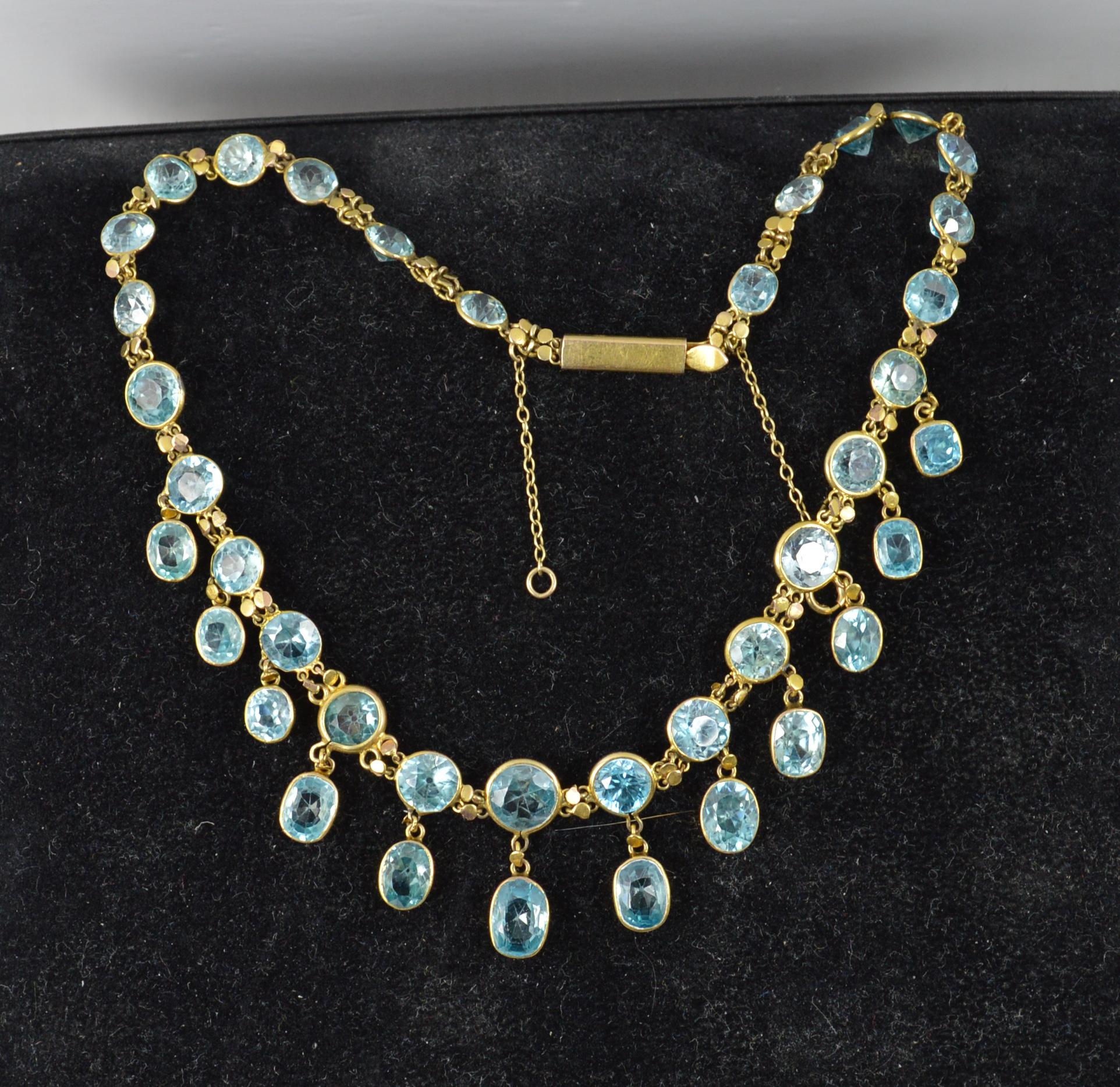 Victorian 9 Carat Gold and Blue Zircon Necklace Riviere Chain In Good Condition For Sale In St Helens, GB