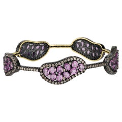 Victorian 13 Cttw. Pink Sapphire and Diamond Station Bangle in 18k/925 