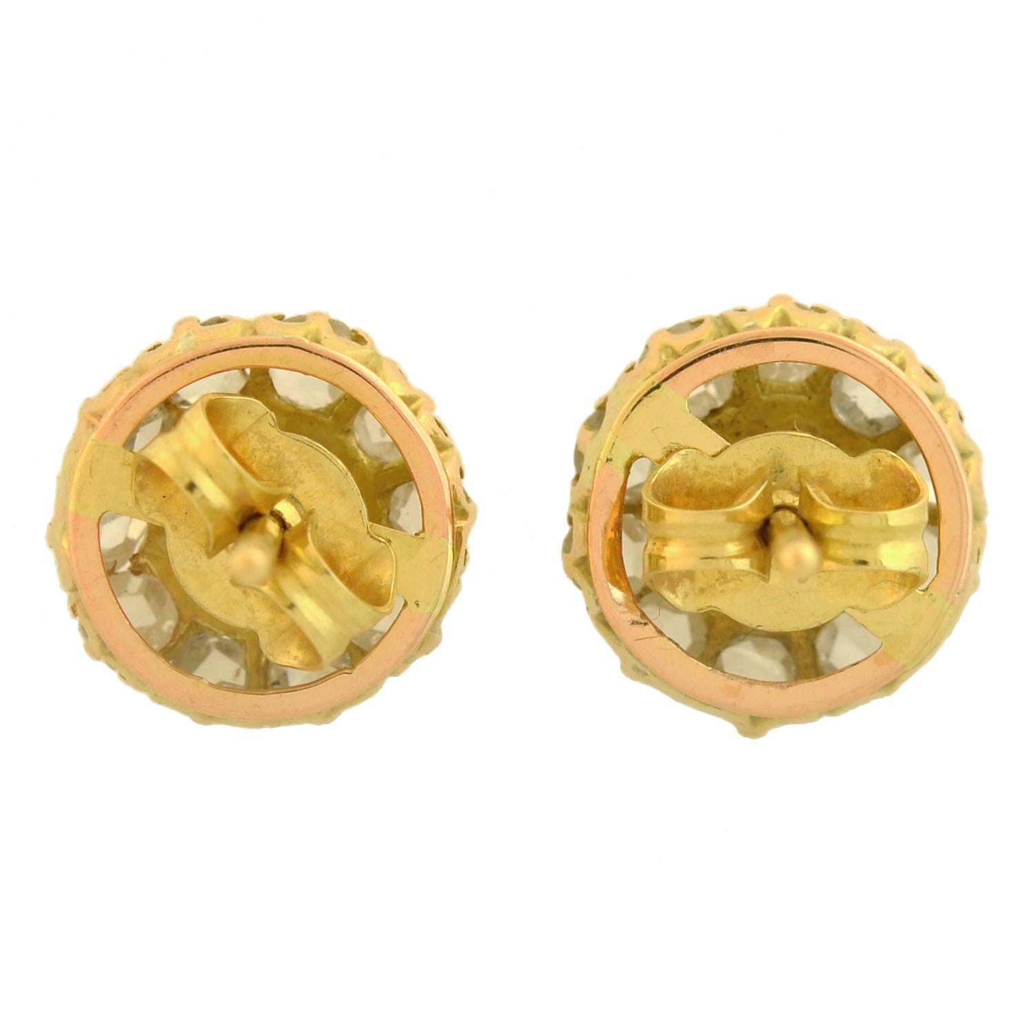Victorian 1.30 Total Carat Old Rose Cut Diamond Cluster Stud Earrings 2
