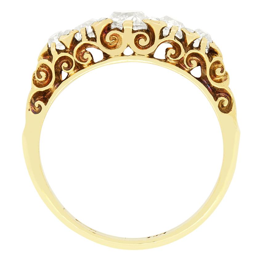 Anillo victoriano de cinco piedras y 1,30 quilates de diamantes, c.1880 Victoriano en venta