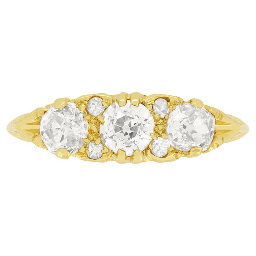 Victorian 1.30 Carat Diamond Three Stone Ring, c.1900s For Sale