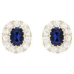 Antique Victorian 1.30ct Sapphire and Diamond Cluster Earrings, c.1880s