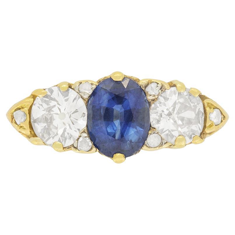 Victorian 1.30ct Sapphire and Diamond Ring, c.1880s For Sale