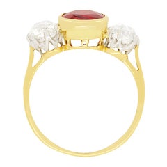 Victorian 1.31ct Ruby & Diamond Three Stone Ring, c.1900s
