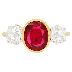 Victorian 1.31ct Ruby & Diamond Three Stone Ring, c.1900s