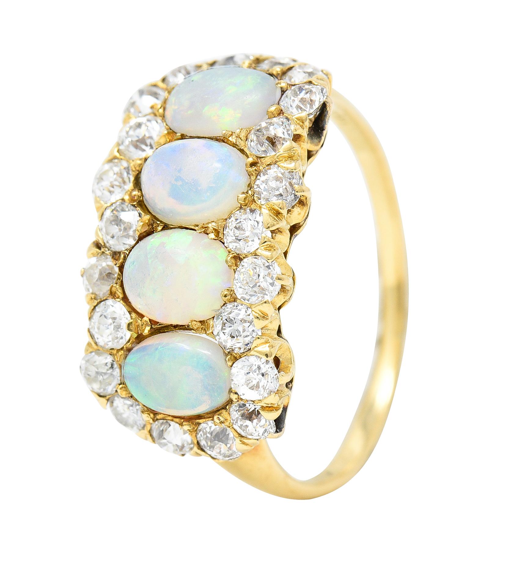 Victorian 1.32 Carats Opal Cabochon Old European Cut Diamond Cluster Ring For Sale 4