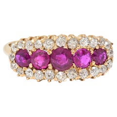 Anillo victoriano de cinco piedras de oro amarillo de 14 quilates con diamante y rubí de 1,33 quilates