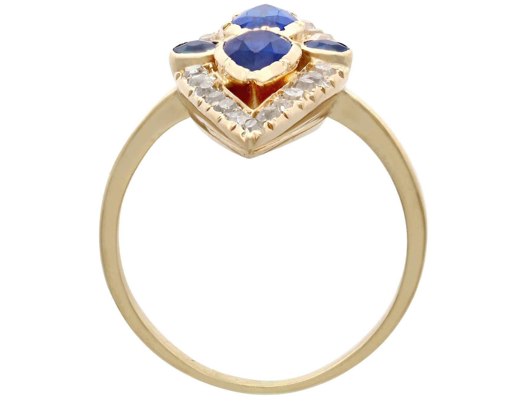 Women's Victorian 1.35 Carat Sapphire and 1.32 Carat Diamond Yellow Gold Marquise Ring