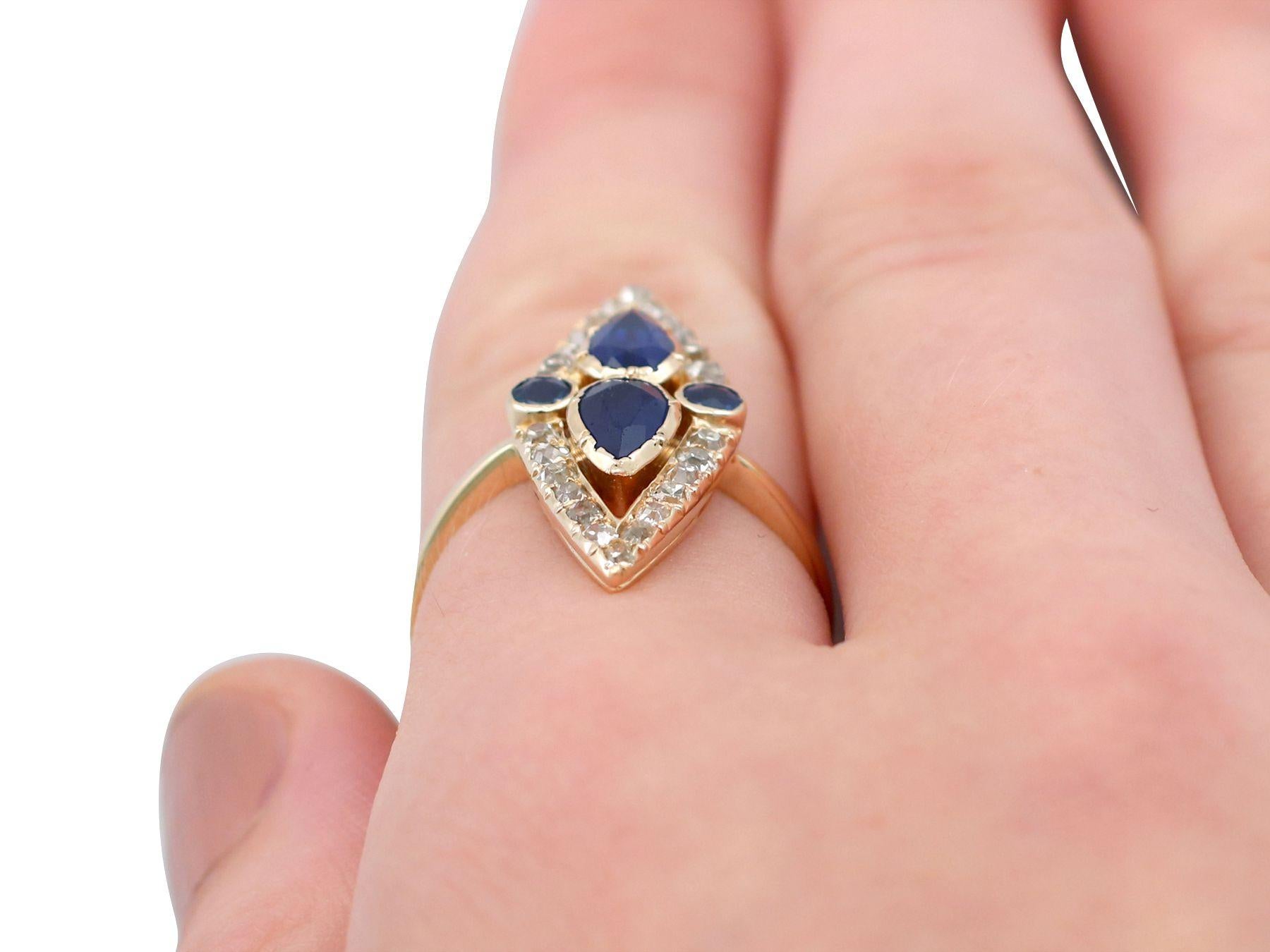 Victorian 1.35 Carat Sapphire and 1.32 Carat Diamond Yellow Gold Marquise Ring 3
