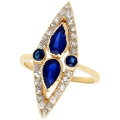 Victorian 1.35 Carat Sapphire and 1.32 Carat Diamond Yellow Gold Marquise Ring