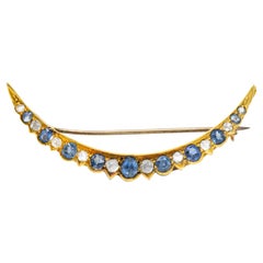 Victorian 1.35 Carat Sapphire Diamond 15 Karat Gold Honeymoon Brooch