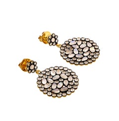 Victorian 13.5cttw, Rainbow Moonstone & Topaz Flower Drop Earring in 925 Silver