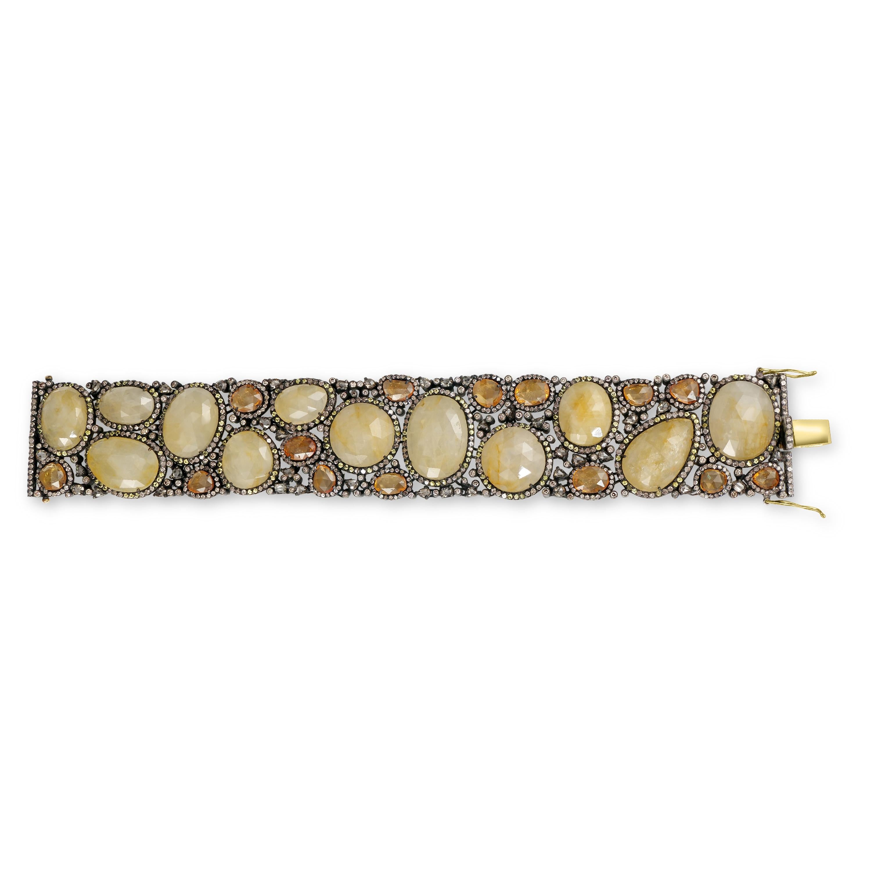 Viktorianisch 135 Cttw. Durchbrochenes Armband mit Saphir und Diamant  (Rundschliff) im Angebot