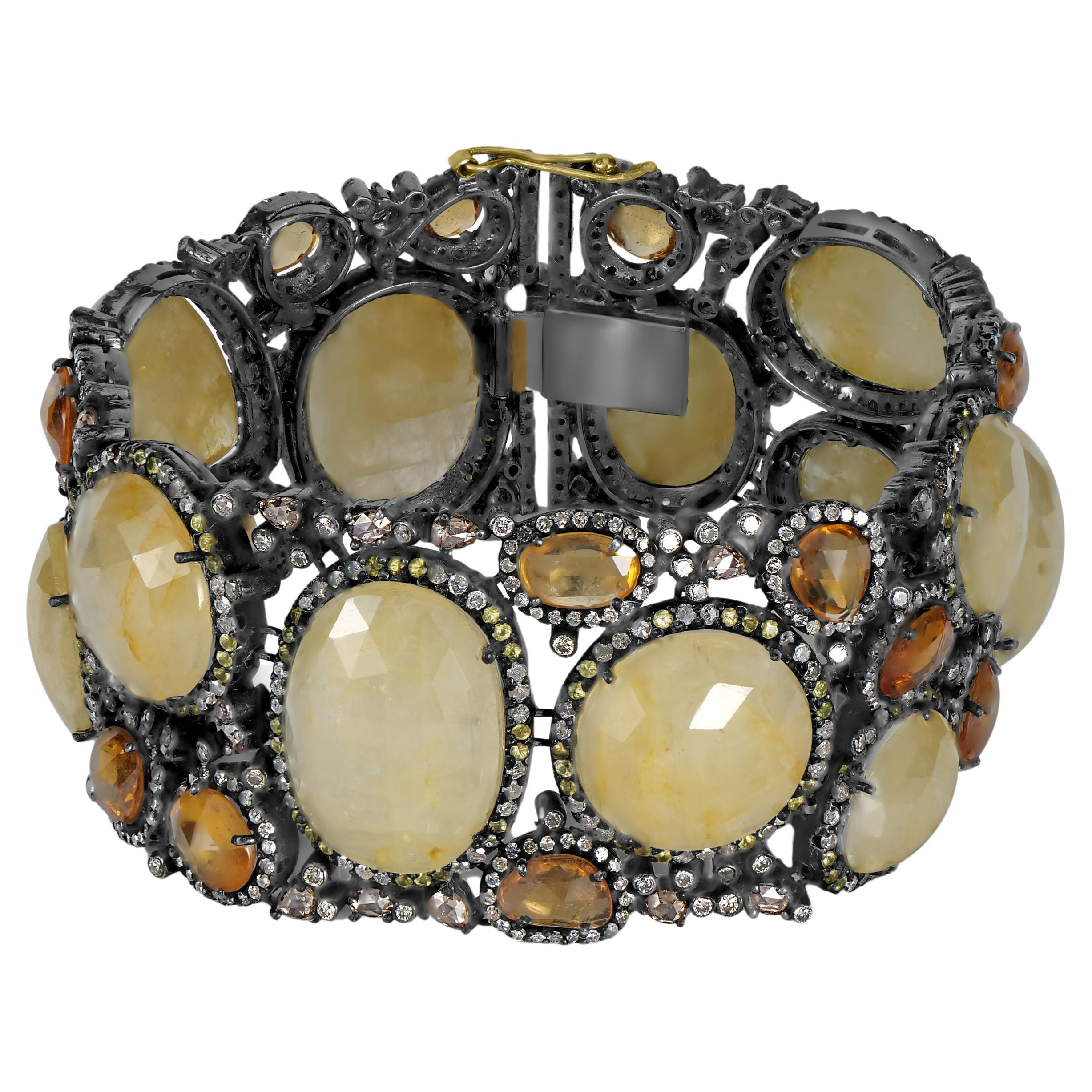 Viktorianisch 135 Cttw. Durchbrochenes Armband mit Saphir und Diamant  im Angebot