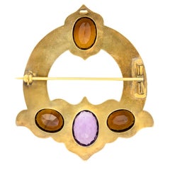 Victorian Scottish Amethyst, Citrine and Agate Kilt Fly Plaid Brooch, c.1880s