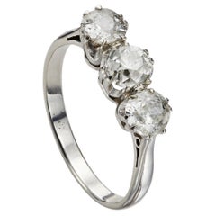 Victorian 1.35ct Old Mine-Cut Diamond Three-Stone Ring in White Gold