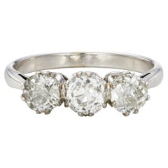 Victorian 1.35ct Old Mine-Cut Diamond Three-Stone Ring in White Gold