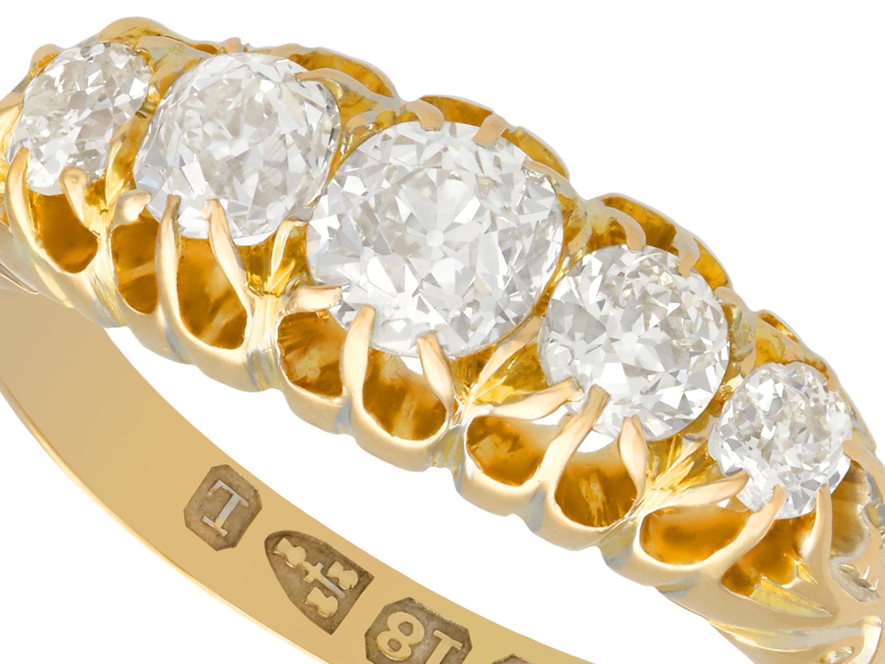 Round Cut Victorian 1.36 Carat Diamond Gold Five-Stone Ring