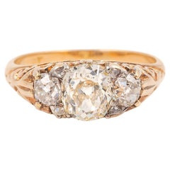 Victorian 1.39 Carat GIA Old Mine Cut Diamond 3-Stone Ring