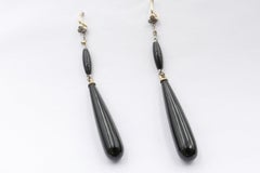 Victorian 13 Carat 'XRF tested' Yellow Gold & Onyx Diamond & Onyx Drop Earrings