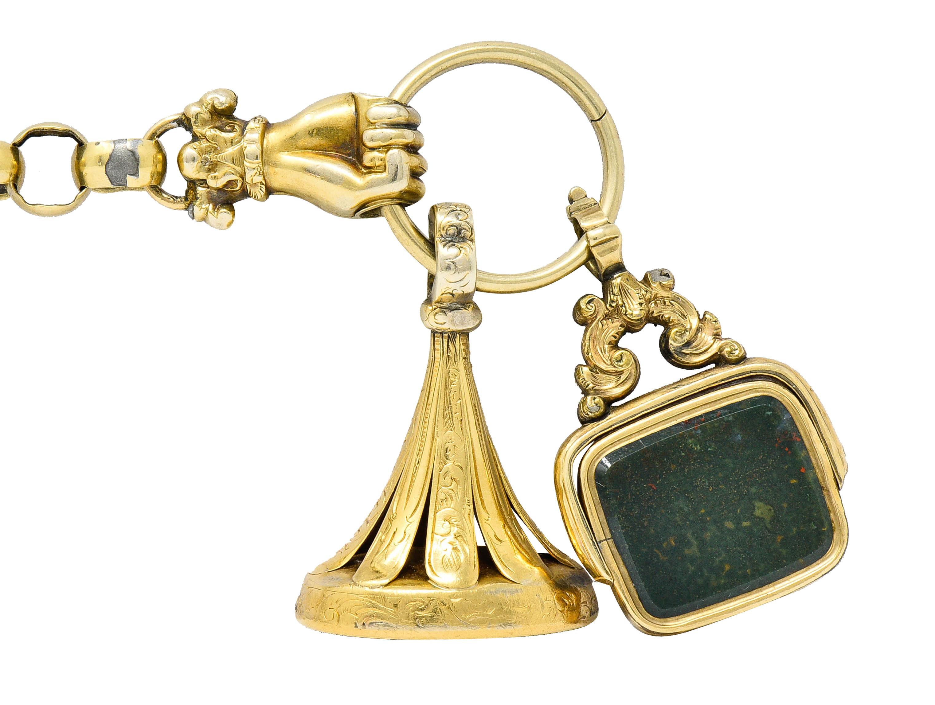 Victorian 14 and 18 Karat Gold Fob Charm Hand Link Bracelet 3
