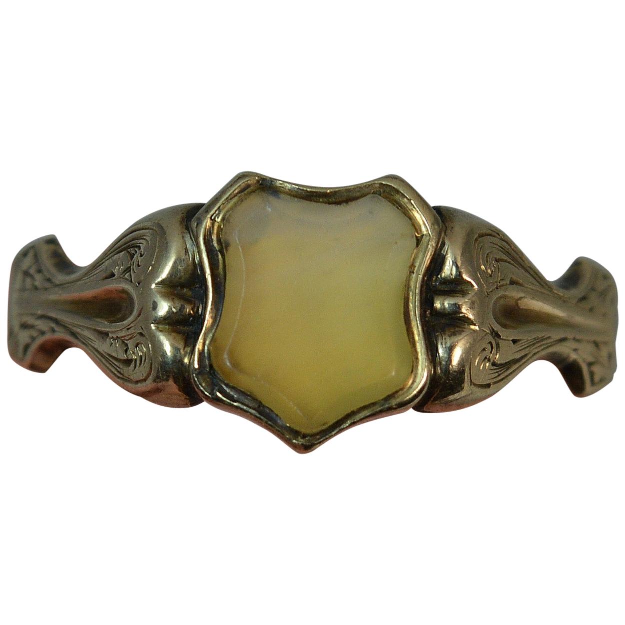 Victorian 14 Carat Gold Shield Shaped Agate Signet Ring