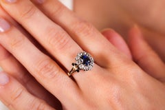 Victorian 1.4 Carat Oval Cut Sapphire Diamond 18K Yellow Gold Cluster Ring