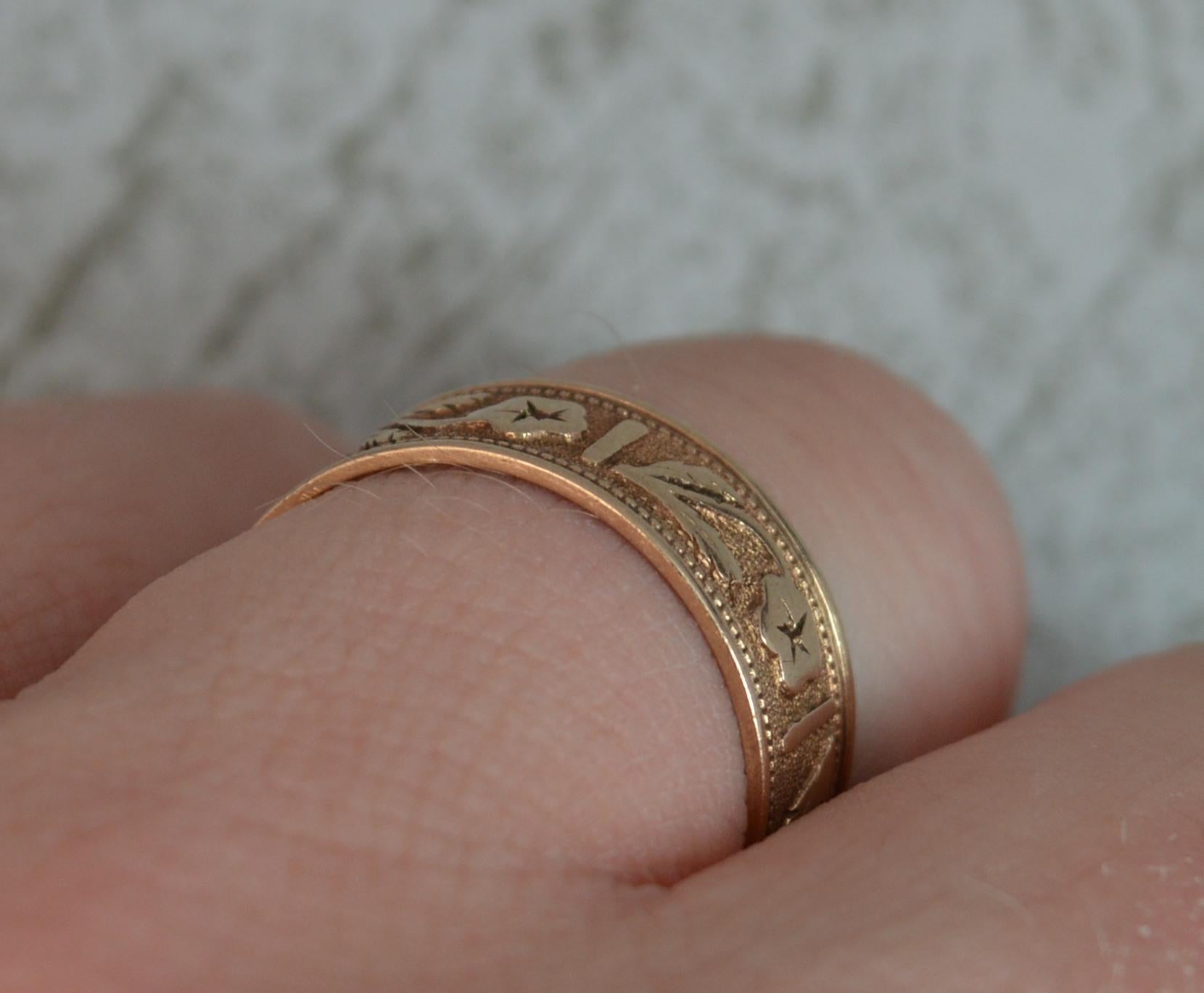 Victorian 14 Carat Rose Gold Floral Forget Me Not Band Ring In Excellent Condition In St Helens, GB