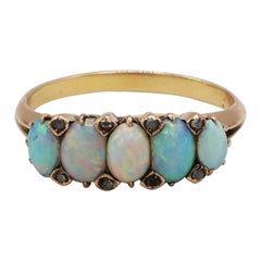 Victorian 14 Karat 5-Stone Opal and Diamond Band Ring