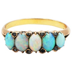 Victorian 14 Karat 5-Stone Opal and Diamond Band Ring