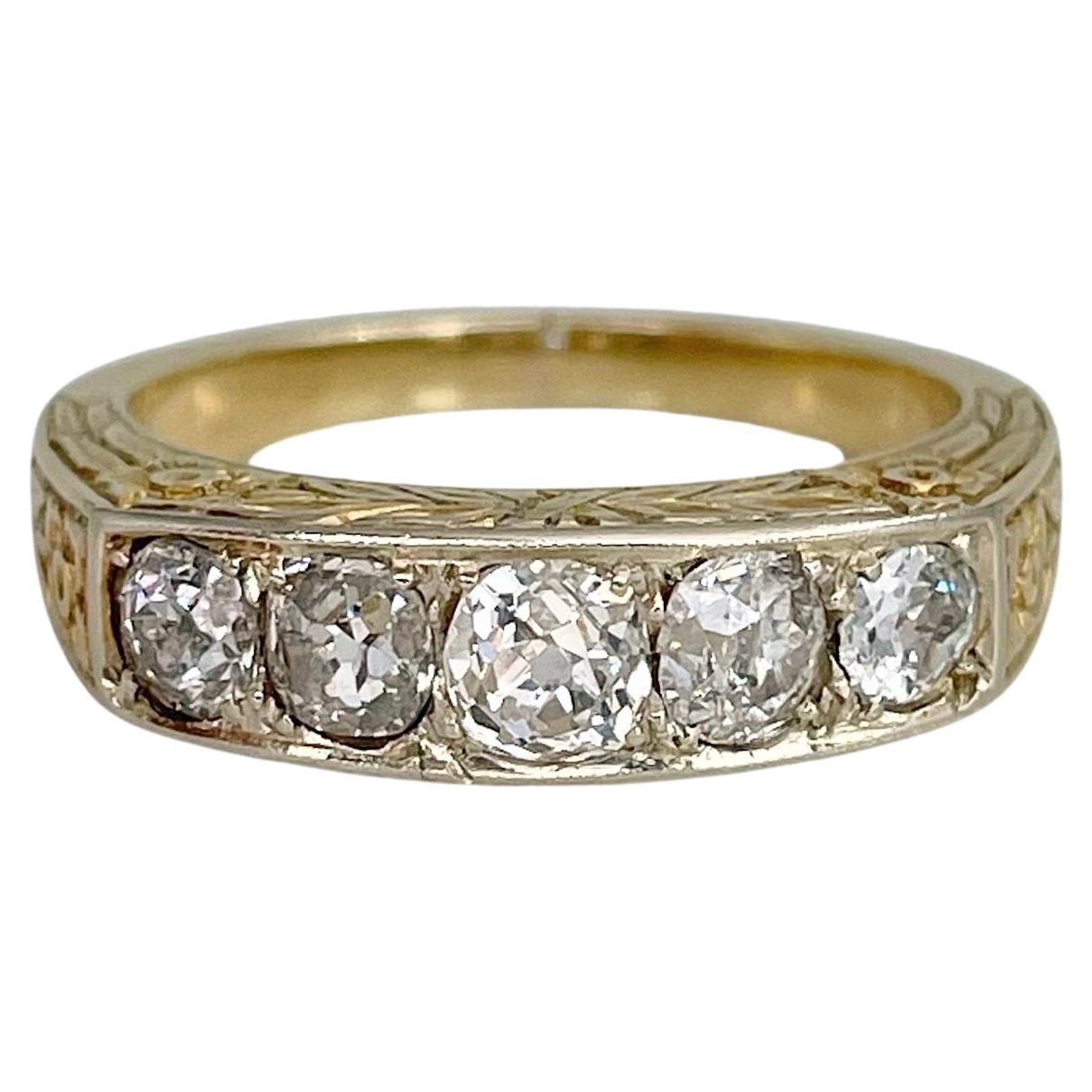 Anillo victoriano de oro de 14 quilates con diamantes talla mina antigua de 0,85 quilates