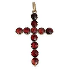 Victorian 14 Karat Gold 6.00 Carat Rose Cut Red Garnet Cross Pendant
