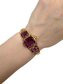 Brazalete victoriano de oro de 14 quilates con cadena de amatista