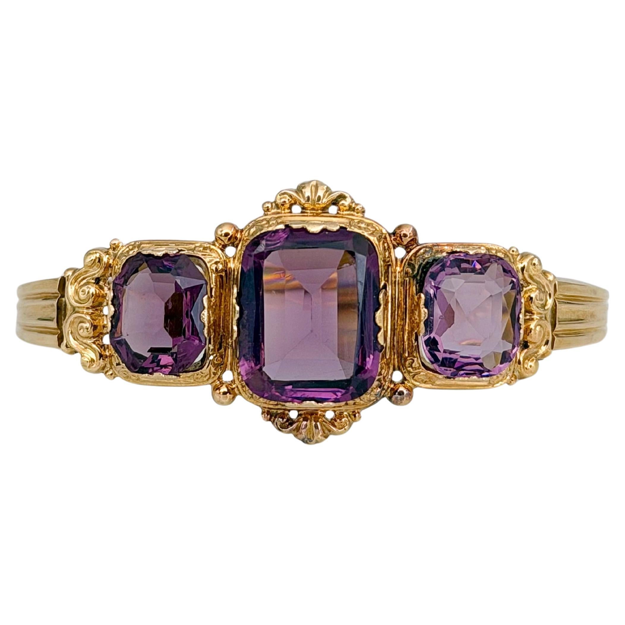 Victorian 14 Karat Gold Amethyst Chain Bangle Bracelet