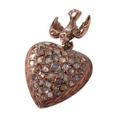 Victorian 14 Karat Gold and Rose Cut Diamond Heart Pendant