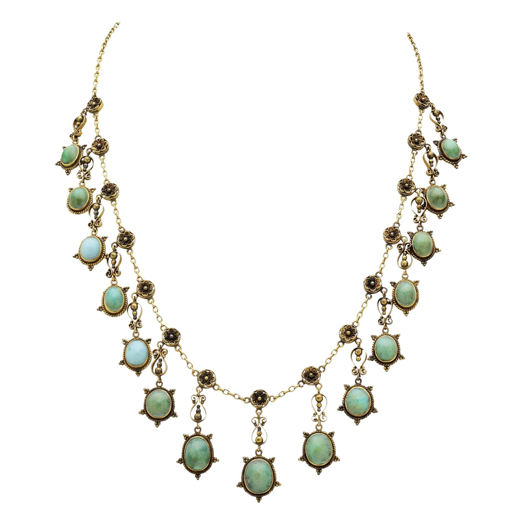 Victorian 14 Karat Gold and Turquoise Festoon Necklace