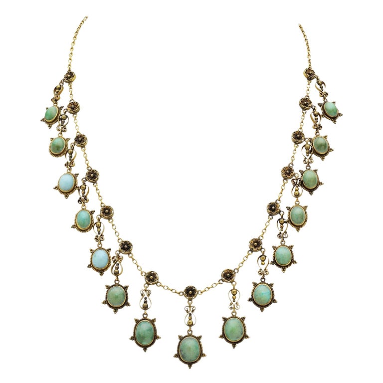 Victorian 14 Karat Gold and Turquoise Festoon Necklace