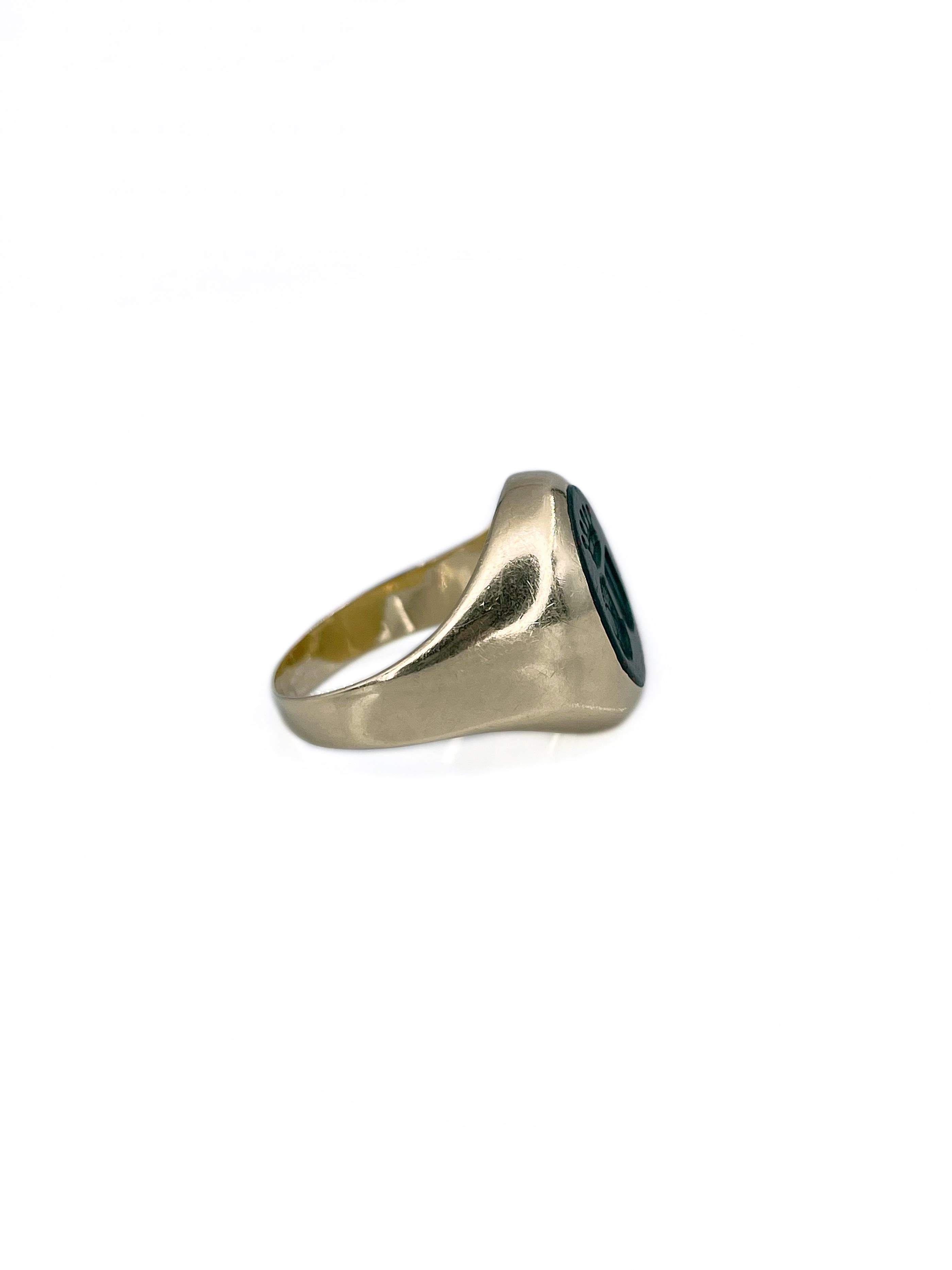 Women's or Men's Victorian 14 Karat Gold Bloodstone Intaglio Heraldic Signet Ring