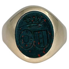 Victorian 14 Karat Gold Bloodstone Intaglio Heraldic Signet Ring