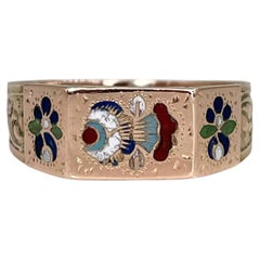 Victorian 14 Karat Gold Blue Red Green White Enamel Floral Motif Band Ring