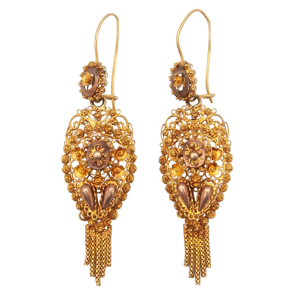 Antique Victorian Natural Pearl Gold Chandelier Earrings For Sale at ...