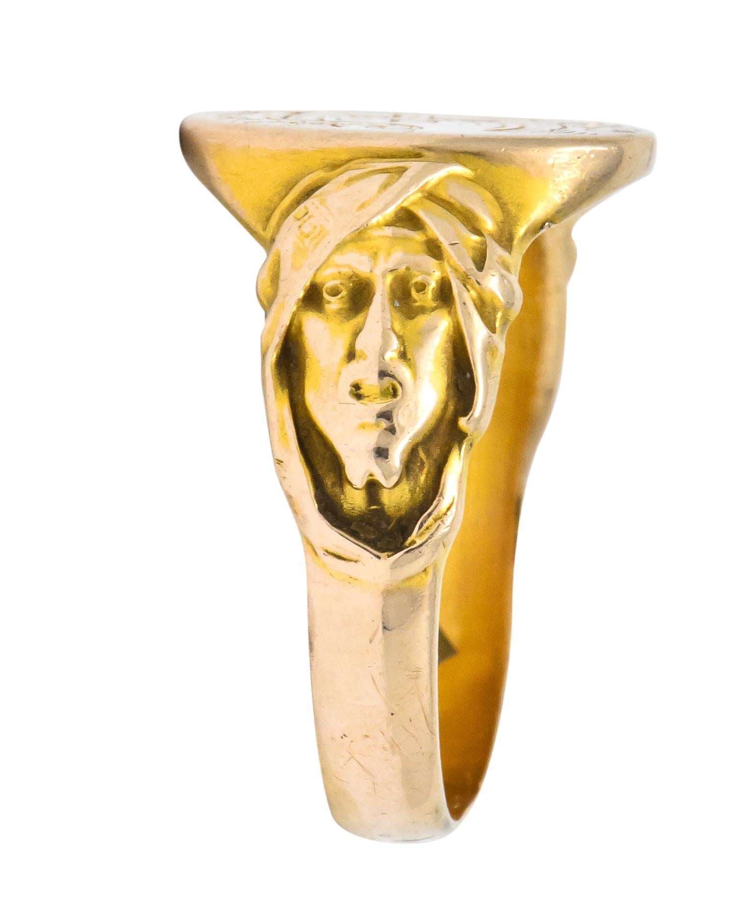 Victorian 14 Karat Gold Cloaked Wise Man Unisex Signet Ring 1