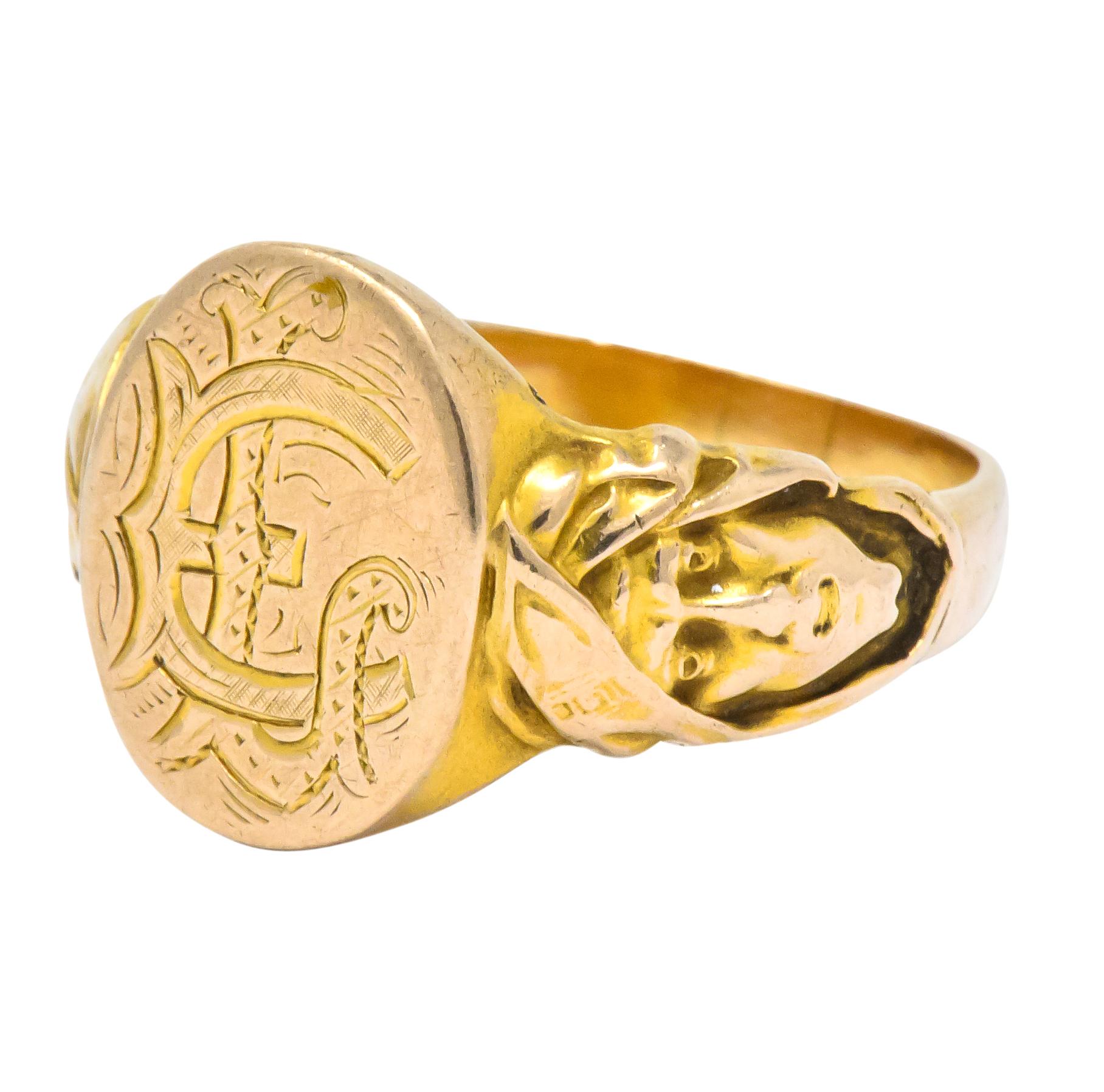 Victorian 14 Karat Gold Cloaked Wise Man Unisex Signet Ring 2