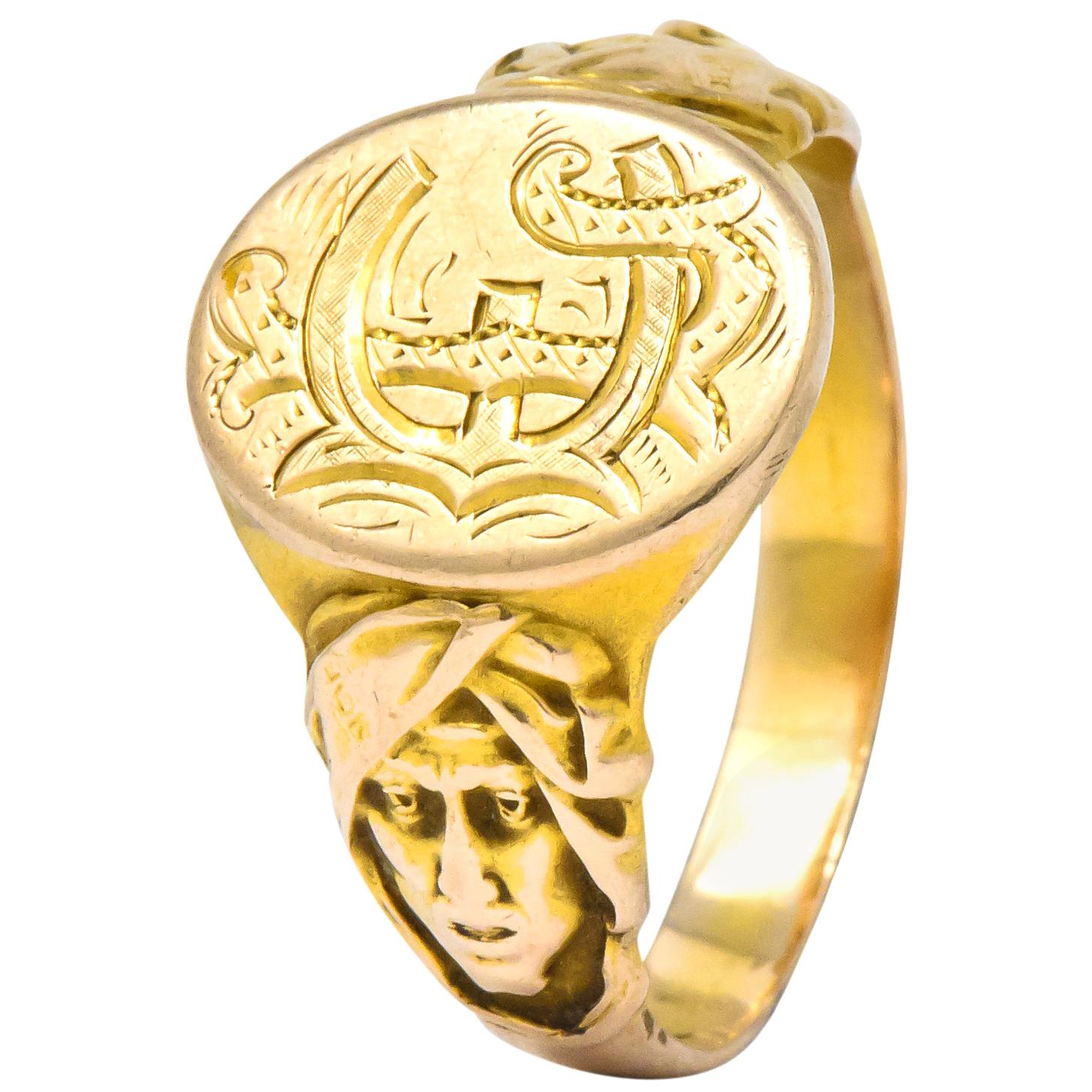 Victorian 14 Karat Gold Cloaked Wise Man Unisex Signet Ring